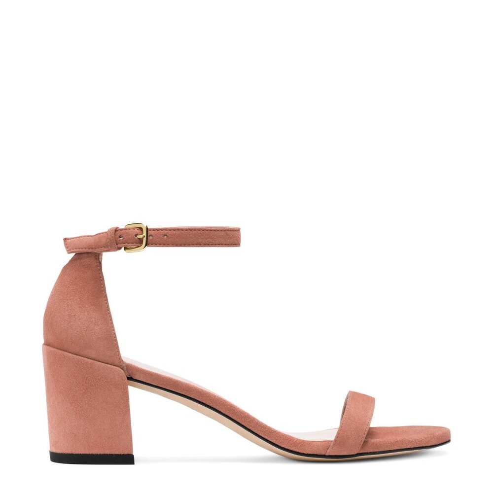 Stuart Weitzman Suede Kitten Block Heel Sandals in Desert Rose - Size 7